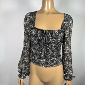 Free People Women’s Sheer Paisley Square-Neck Smocked Peasant Lolita Blouse